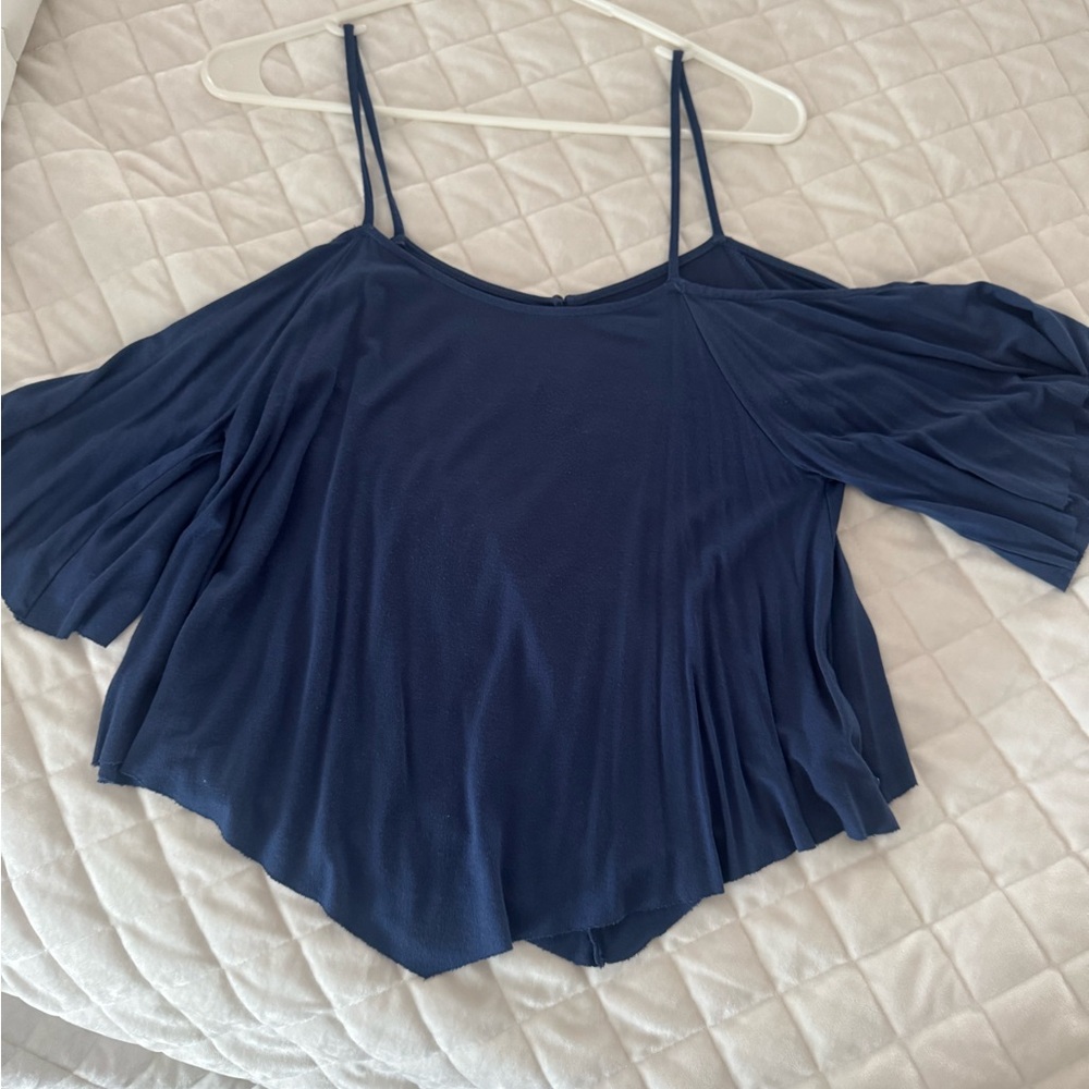 American Eagle Outfitters Blue Asymmetrical Sleeveless Blouse
